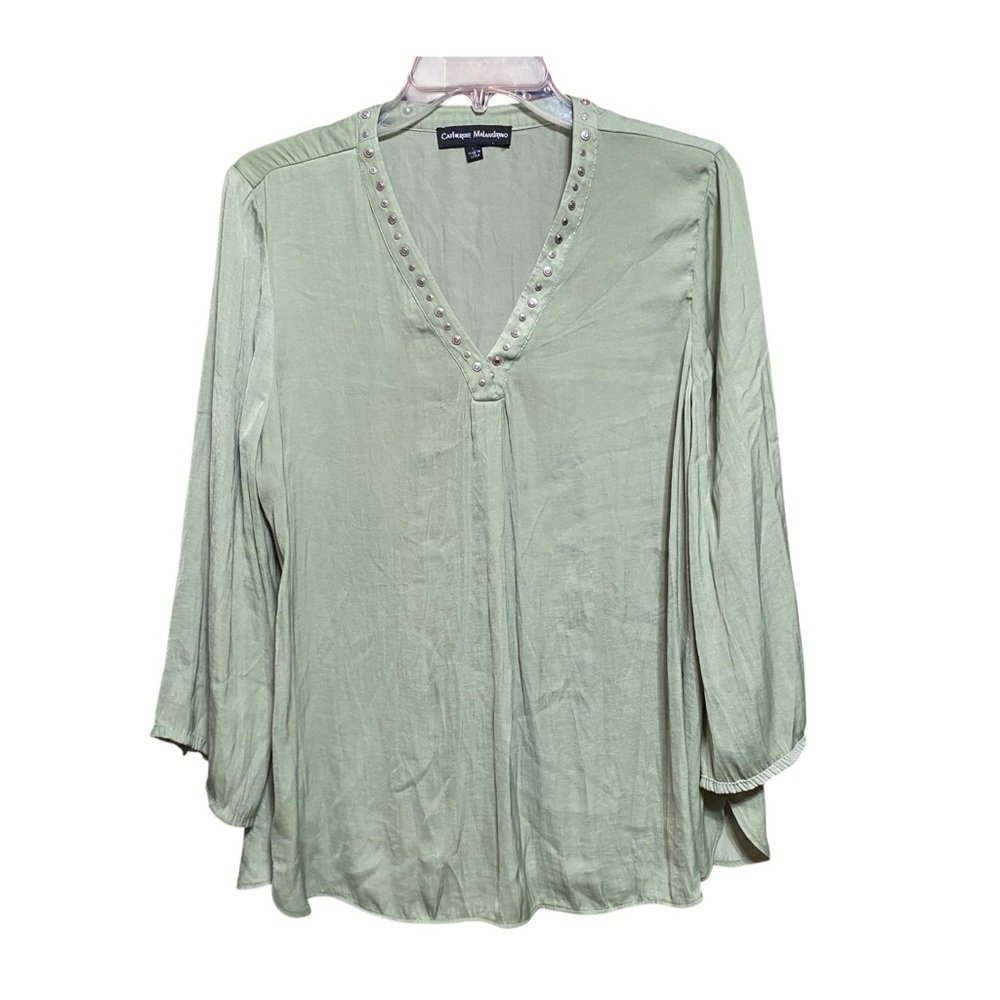 Catherine Malandrino Women's Green Rivoted Top
